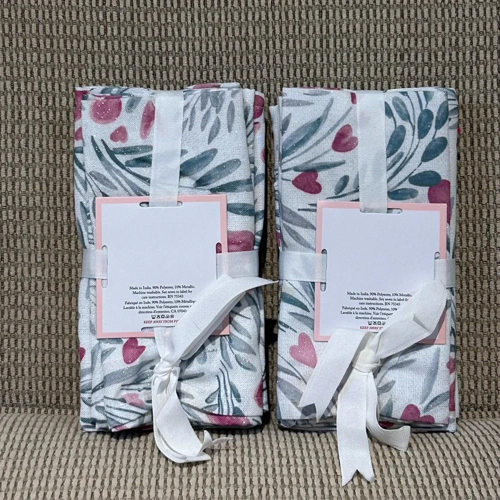 2 Packs Of 6 CUPCAKES & CASHMERE Glittery Cherry Heart Linen Table Napkins